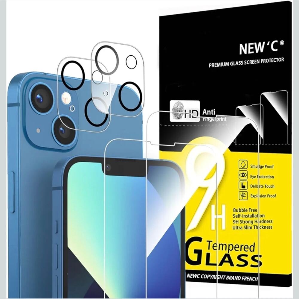 2 iPhone 13 Screen Protectors (6.1 inch) + 2 Camera Lens Protector s1